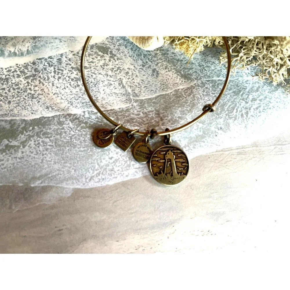 Alex and Ani Gold Bracelet Set Lighthouse & Seashell